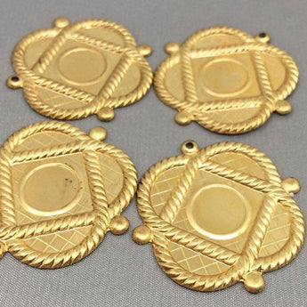 4 Vintage Brass Metal Pendants