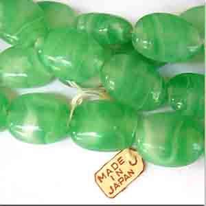 4 Vintage Old Japan Green Oval Glass Beads