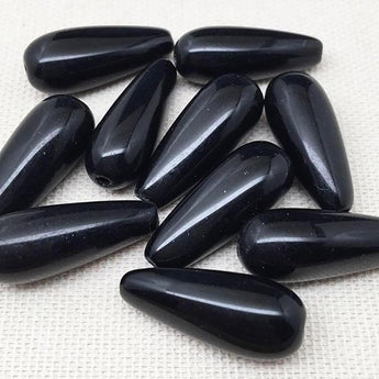 10 Vintage Black Czech Teardrop Glass Beads