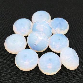 10 Opalescent White Faceted Rondelle Glass Beads