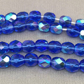 50 AB Sapphire Blue Czech Glass Beads Faceted 6mm