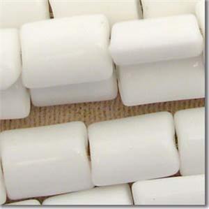 25 Vintage White Japan Rectangle Glass Beads 11mm