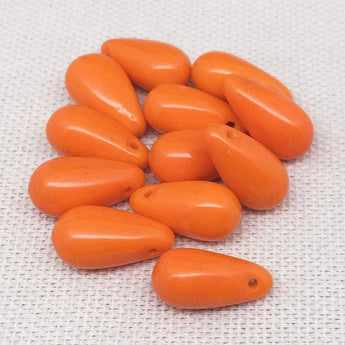 12 Vintage Opaque Orange German Drop Glass Beads 14mm