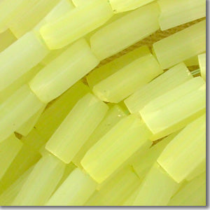 10 Vintage Jonquil Yellow Satin Tube Glass Beads #2875