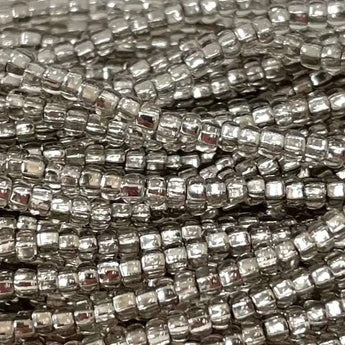 Size 11/0 black diamond light silver lined Czech glass seed beads.