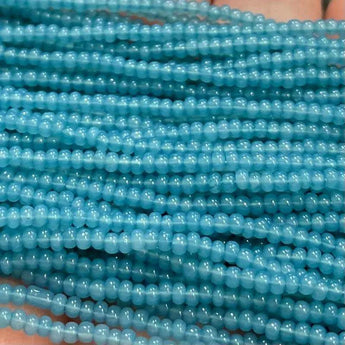 1 Hank Blue Mauve Czech Opal Glass Seed Beads, size 11/0.