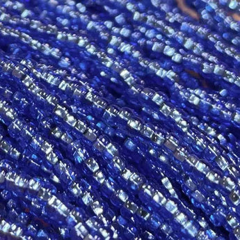 1 Hank Blue Sapphire Medium Czech Silver Lined Glass Seed Beads, Size 11/0