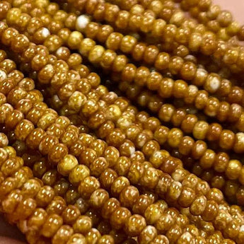 1 Hank Golden Picasso Czech Glass Seed Beads size 11/0 close-up.