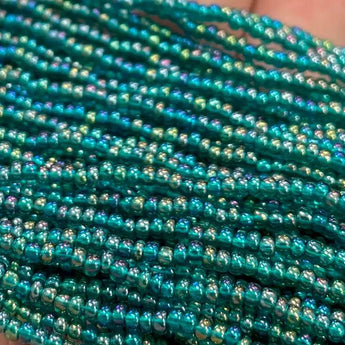 Green Emerald AB Transparent Czech Glass Seed Beads Size 11/0