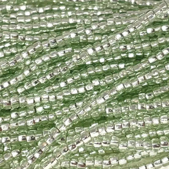 1 Hank Green Peridot Light Czech Silver Lined Glass Seed Beads size 11/0