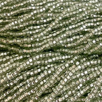 1 Hank Green Tourmaline Czech Silver Lined Glass Seed Beads size 11/0.