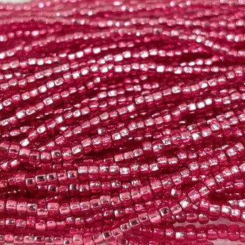 Rose Czech silver lined glass seed beads, size 11/0, vivid old rose color.