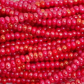 1 Hank Red Opaque Medium AB Czech Glass Seed Beads, Size 11/0