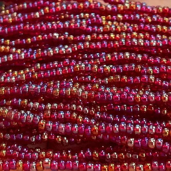 1 Hank Red Ruby AB Transparent Czech Glass Seed Beads, Size 11/0.