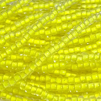 1 Hank Yellow Neon Lined Czech Glass Seed Beads, Size 11/0.