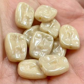 10 beige face Czech glass beads with luster sheen finish, 13x11mm.