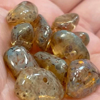 10 Luster Golden Picasso Czech Nugget Glass Beads measuring 17x11mm.