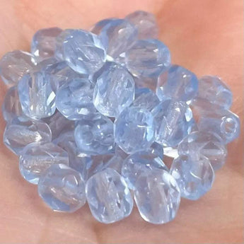 Blue sapphire light Czech fire polished glass beads, 4mm size.