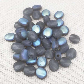 100 Frosted Gray AB Czech Oval Glass Beads, 5x4mm