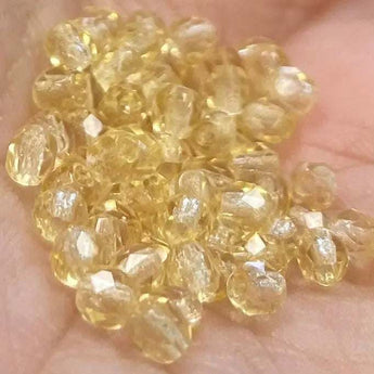 100 Yellow Golden Light Czech Fire Polished Glass Beads, 3mm