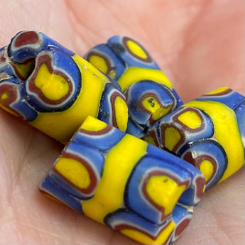 4 Vintage Handmade Yellow Blue African Trade Glass Beads