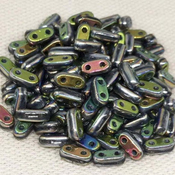 10g Vitrail Green Czech 2-Hole Shim Glass Beads, 6 x 2mm