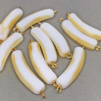 8 Vintage Slice White Beige German Connector Glass Beads