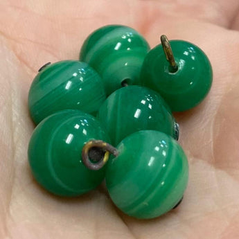 6 Vintage Creamy Striped Green Japan Round Glass Charms