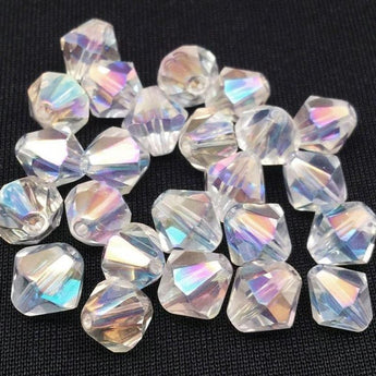 25 Vintage AB Clear Faceted Bicone Glass Beads