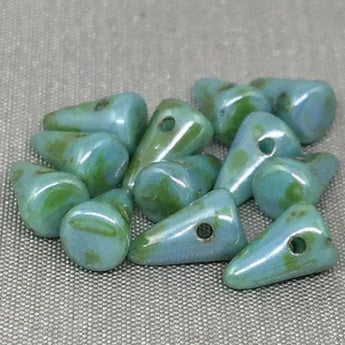 Blue Turquoise Green Czech Picasso Spike Glass Beads