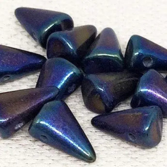 Metallic Blue Iris Czech Spike Glass Beads