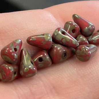 12 Red Picasso Czech Spike Glass Beads 7x5mm