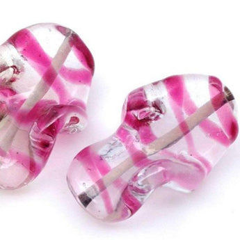 8 Vintage Clear Pink Striped Wavy Focal Glass Beads