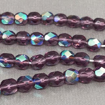 50 AB Purple Czech Glass Faceted Beads