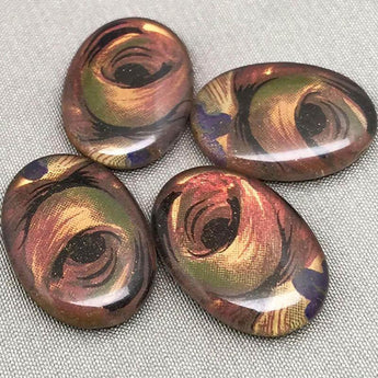 4 Vintage Metallic Floral Oval Glass Cabochons 18mm