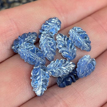 10 Vintage German Blue Leaf Glass Cabochons #9452