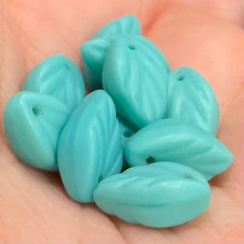 10 Vintage Matte Teal Aqua German Leaf Glass Beads