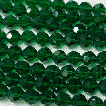 25 Vintage Emerald Green Faceted Round Glass Beads