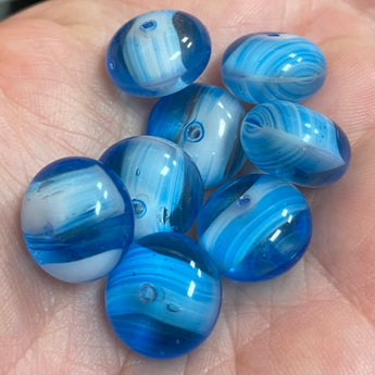 8 Vintage Striped Aqua Blue Rondelle Glass Beads