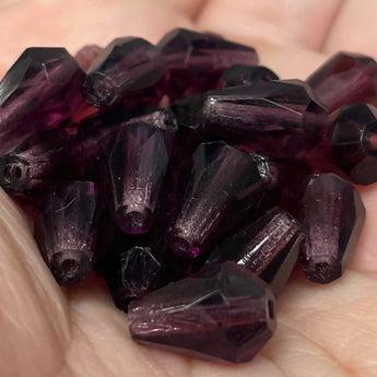 25 Vintage Dark Amethyst Faceted Teardrop Glass Beads #3455