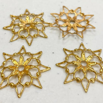 8 Vintage Floral Gold Metal Stampings #9202