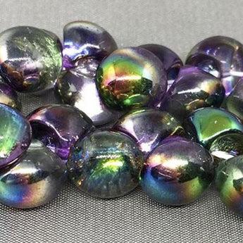 25 Magic Green Purple Czech Button Glass Beads Mushroom