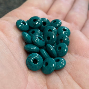 25 Mottled Dark Teal Czech Rondelle Glass Beads