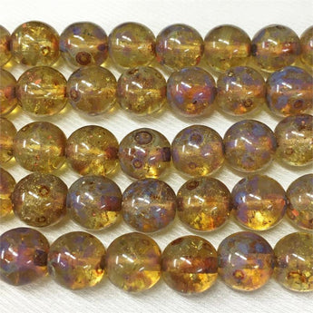 25 Czech Smokey Topaz Picasso Round Glass Beads #9596