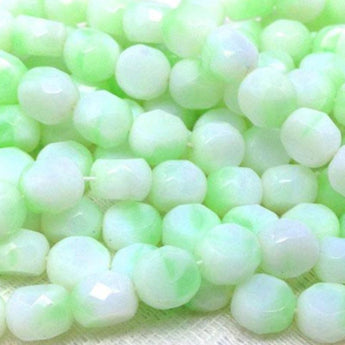 25 Green White Czech Coin Glass Beads Table Cut