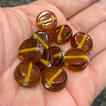 10 Vintage Handmade Golden Topaz Coin Glass Beads