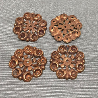 4 Vintage Aged Cast Brass Round Flower Metal Findings 15mm