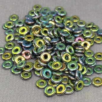 5 Grams Metallic Magic Green Czech "O" Ring Glass Beads