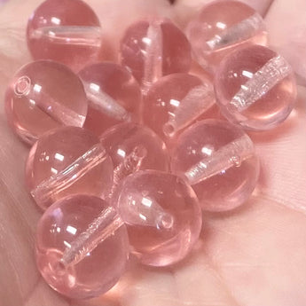 12 Translucent Pink Czech Round Glass Beads