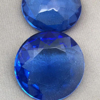 1 Vintage Large Blue Czech Faceted Round Glass Stone